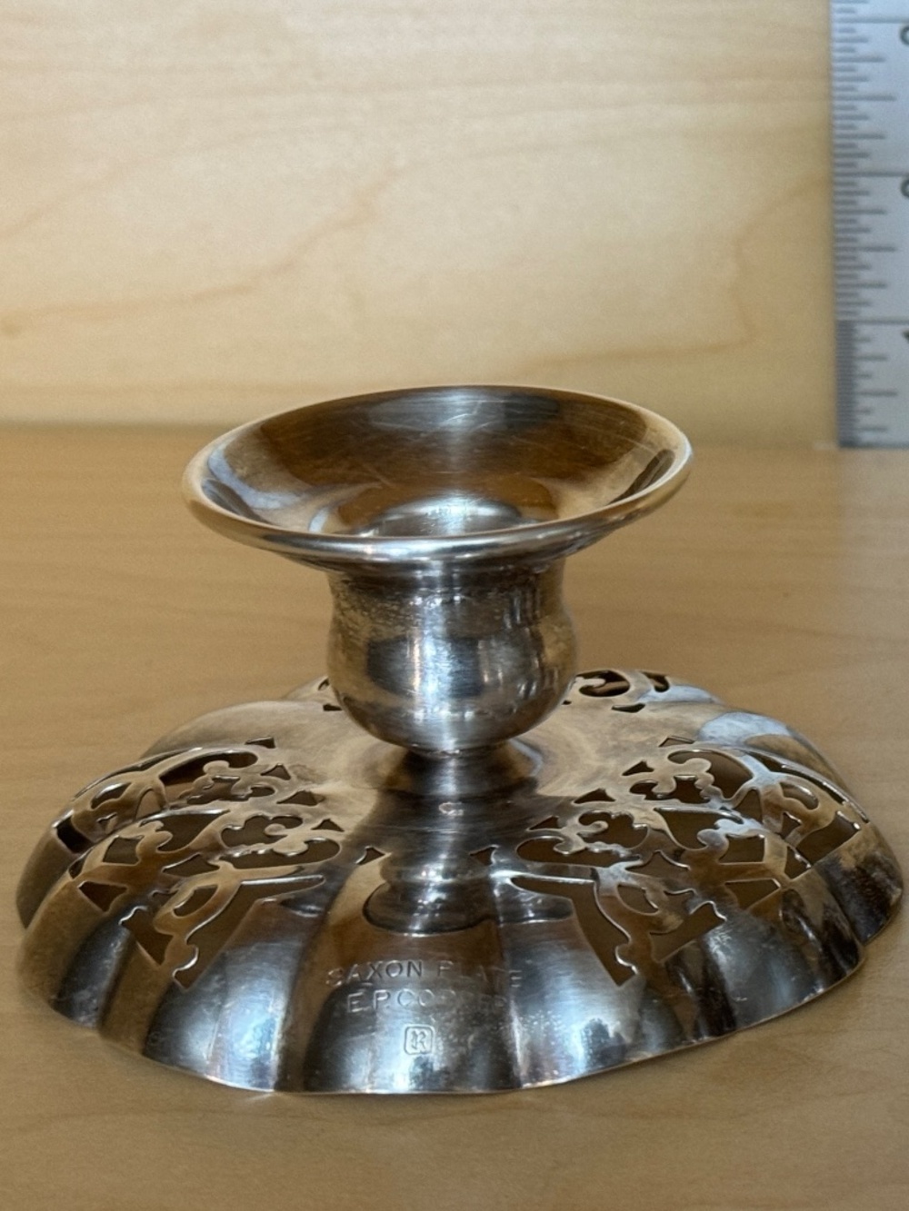 Vintage Saxon Plate Candlestick Holders Set, Ornate Filigree Taper Candle Stands